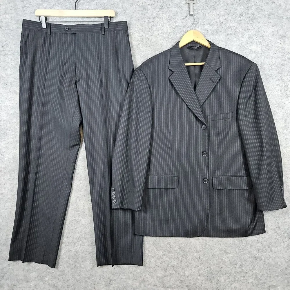 Pronto-Uomo Couture Charcoal Pinstriped 2-Pc Super 130s Blazer 45R ALTERED PANTS